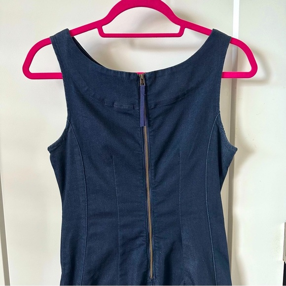 Anthropologie Ribboned Denim Dress Navy Blue Sheath Sleeveless with Waist Tie - Picture 8 of 8